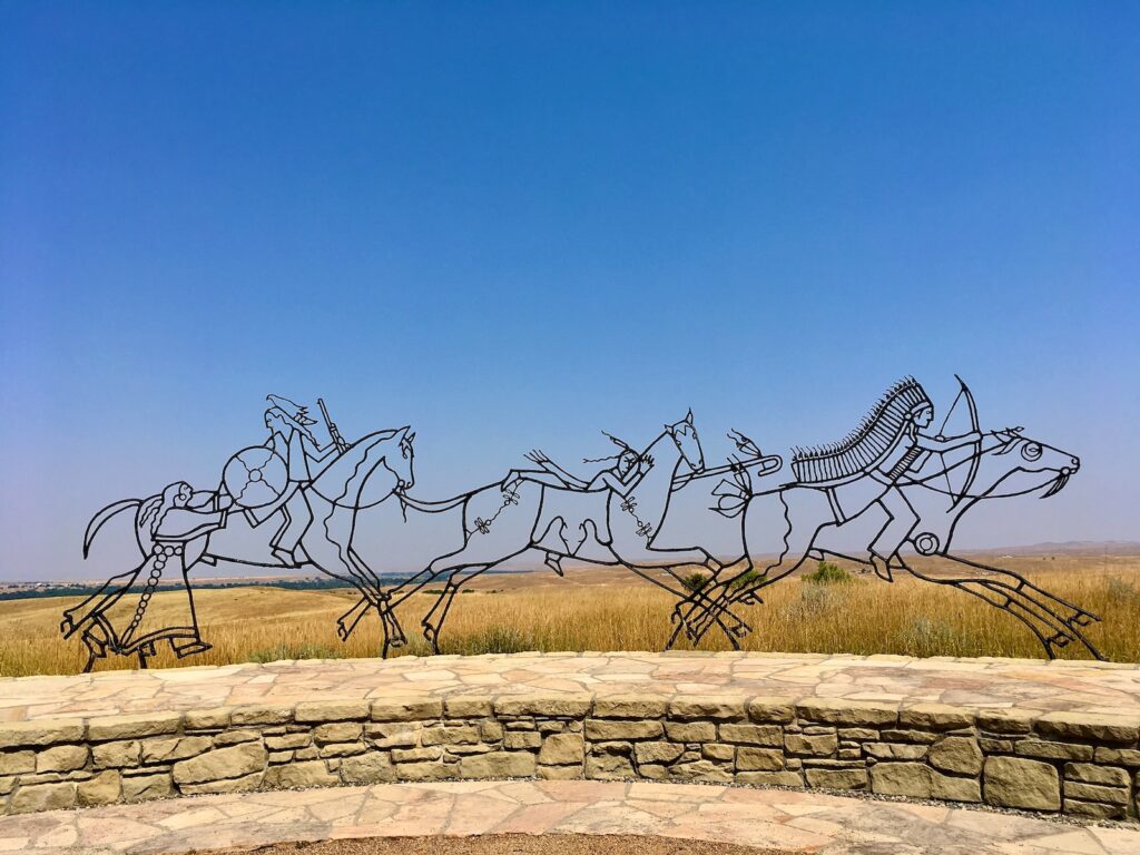black metal sculpture depicting battle at Little Bighorn in Montana