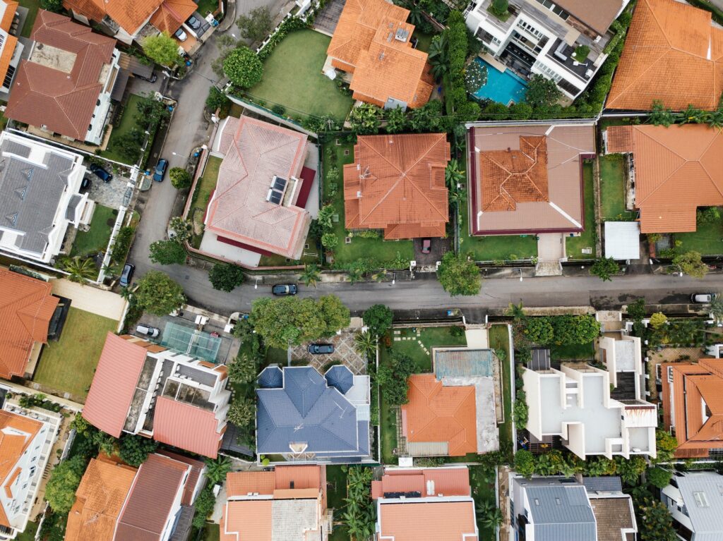 aerial view of homes in a neighborhood