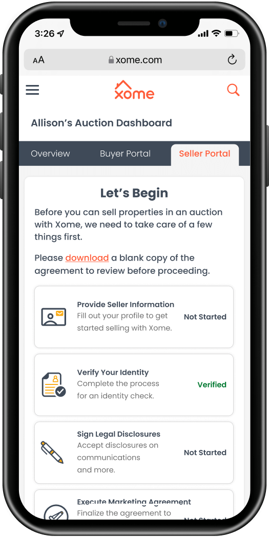 Mobile preview of Auction Dashboard upon sign up